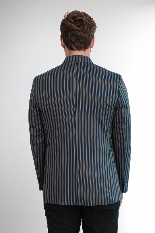 Men’s Navy Blue Bold Vertical Striped Slim Fit Notch Lapel Sport Blazer