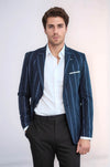 Men’s Navy Blue Pinstripe Slim Fit Notch Lapel Sport Blazer