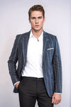 Men’s Indigo Grey Pinstripe Slim Fit Textured Sport Blazer