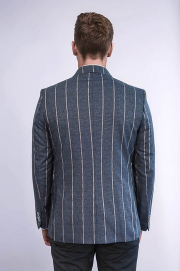 Men’s Indigo Grey Pinstripe Slim Fit Textured Sport Blazer