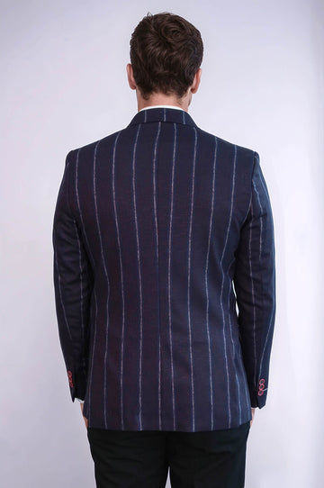 Men’s Navy Blue Chalk Stripe Slim Fit Notch Lapel Sport Blazer