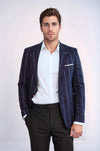 Men’s Navy Blue Chalk Stripe Slim Fit Notch Lapel Sport Blazer