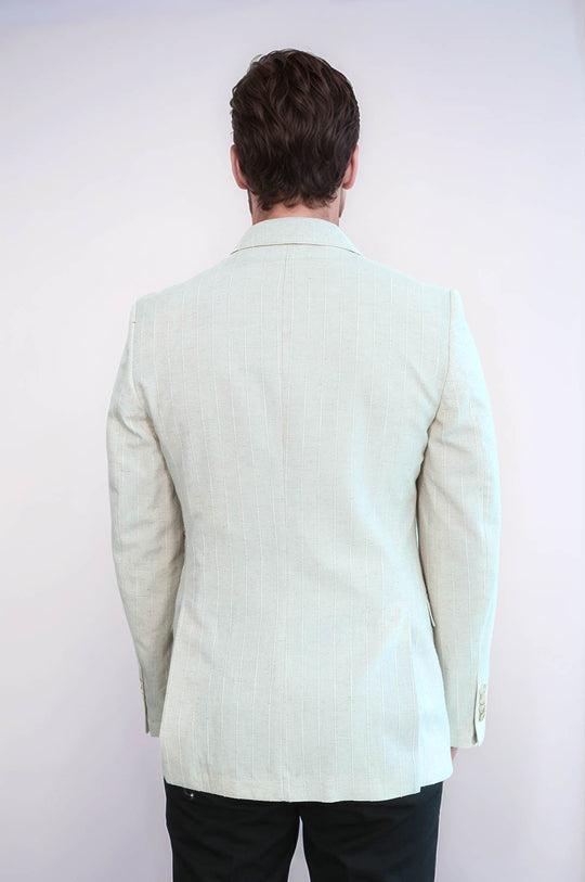 Men’s Cream Striped Slim Fit Peak Lapel Sport Blazer