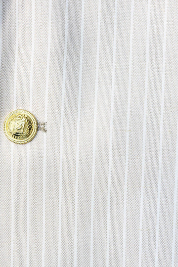 Men’s Ivory Cream Striped Slim Fit Linen Blazer with Gold Crest Buttons