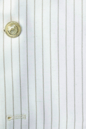 Men’s Arctic Ecru Striped Linen-Feel Slim Fit Blazer with Gold Crest Buttons