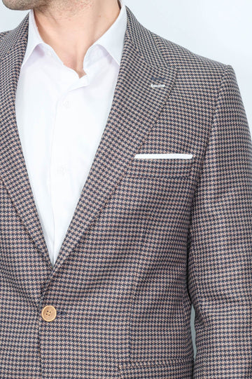 Men’s Navy Blue Micro-Patterned Slim Fit Notch Lapel Blazer