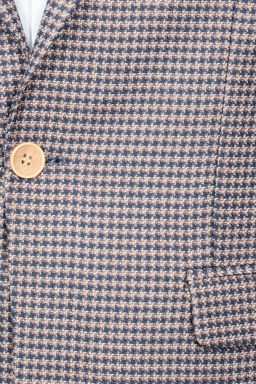 Men’s Navy Blue Micro-Patterned Slim Fit Notch Lapel Blazer