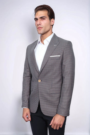 Men’s Navy Blue Micro-Patterned Slim Fit Notch Lapel Blazer