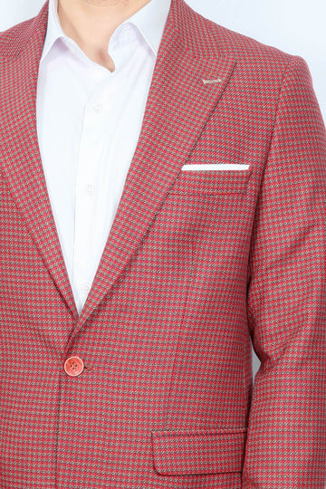 Men’s Claret Red Micro-Patterned Slim Fit Notch Lapel Blazer