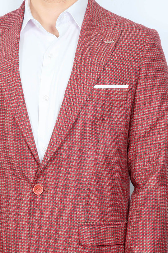 Men’s Claret Red Micro-Patterned Slim Fit Notch Lapel Blazer
