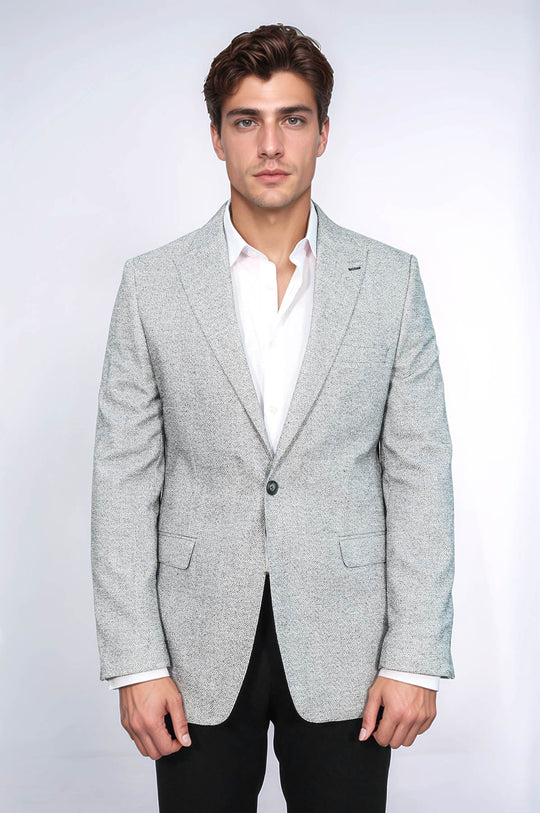 Men’s Light Grey Structured Micro-Pattern Slim Fit Blazer