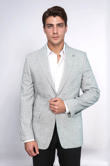 Men’s Light Grey Structured Micro-Pattern Slim Fit Blazer