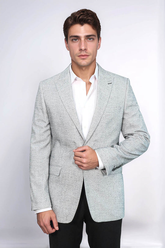 Men’s Light Grey Structured Micro-Pattern Slim Fit Blazer