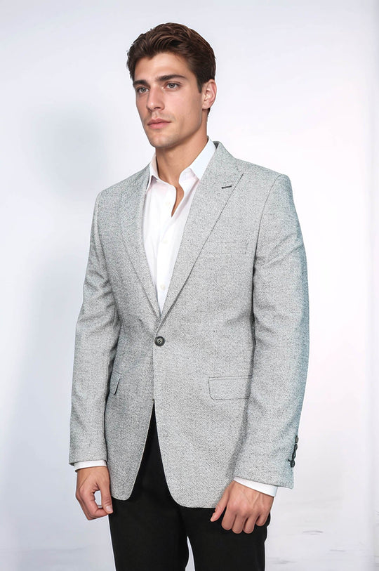 Men’s Light Grey Structured Micro-Pattern Slim Fit Blazer