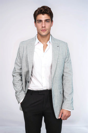 Men’s Light Grey Structured Micro-Pattern Slim Fit Blazer