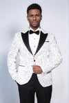 Men’s Ice Blue Floral Embossed Velvet Blazer – Slim Fit with Black Peak Lapels
