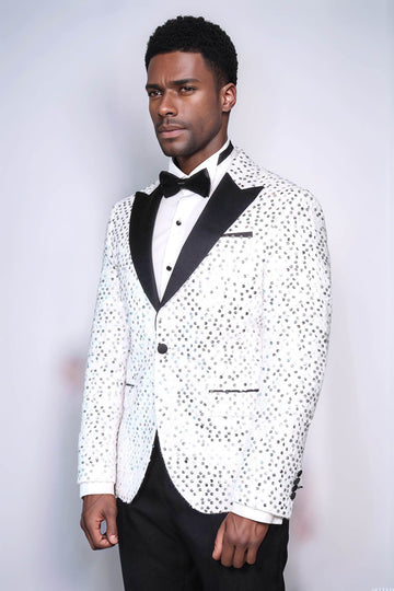 Men’s Ice Blue Floral Embossed Velvet Blazer – Slim Fit with Black Peak Lapels