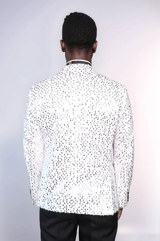 Men’s Ice Blue Floral Embossed Velvet Blazer – Slim Fit with Black Peak Lapels