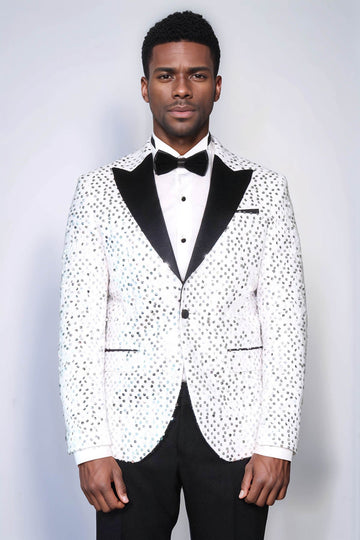 Men’s Ice Blue Floral Embossed Velvet Blazer – Slim Fit with Black Peak Lapels