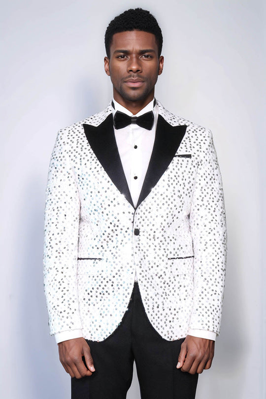 Men’s Ice Blue Floral Embossed Velvet Blazer – Slim Fit with Black Peak Lapels