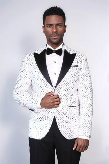 Men’s Ice Blue Floral Embossed Velvet Blazer – Slim Fit with Black Peak Lapels