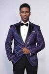 Men’s Imperial Purple Sequin Glitter Blazer – Slim Fit with Black Satin Peak Lapels