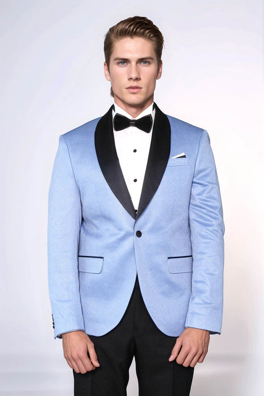 Men’s Sky Blue Shawl Lapel Slim Fit Single Breasted Wedding Blazer