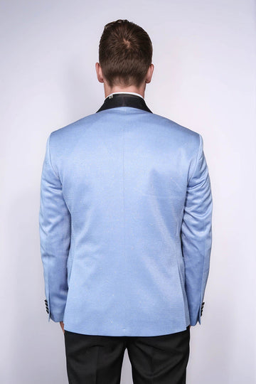 Men’s Sky Blue Shawl Lapel Slim Fit Single Breasted Wedding Blazer