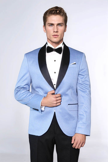 Men’s Sky Blue Shawl Lapel Slim Fit Single Breasted Wedding Blazer