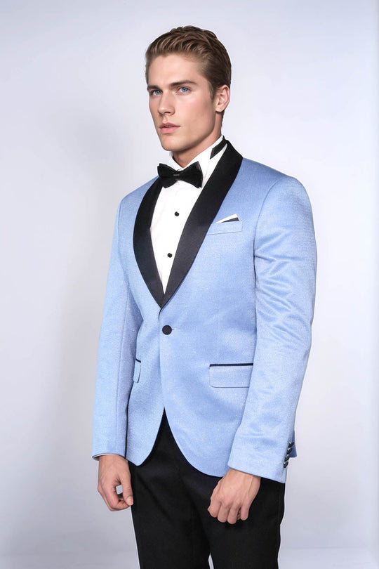 Men’s Sky Blue Shawl Lapel Slim Fit Single Breasted Wedding Blazer