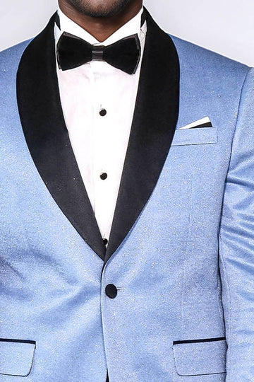 Men’s Sky Blue Shawl Lapel Slim Fit Single Breasted Wedding Blazer