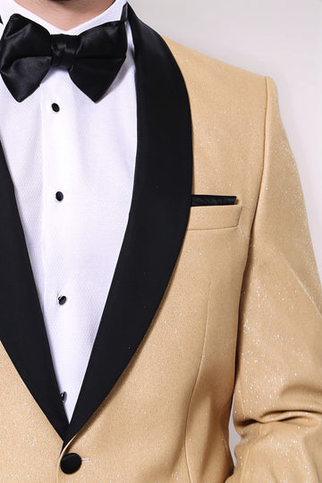Men’s Radiant Yellow Sparkle Patterned Slim Fit Shawl Lapel Dinner Jacket