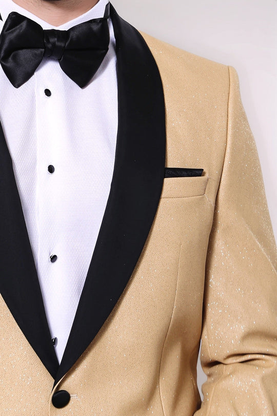 Men’s Radiant Yellow Sparkle Patterned Slim Fit Shawl Lapel Dinner Jacket