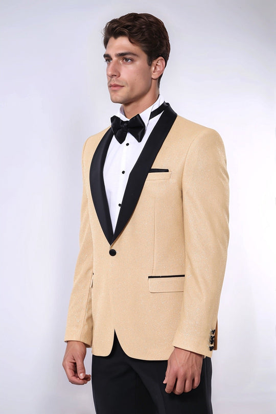 Men’s Radiant Yellow Sparkle Patterned Slim Fit Shawl Lapel Dinner Jacket