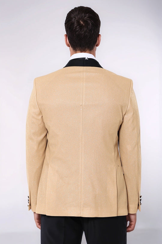 Men’s Radiant Yellow Sparkle Patterned Slim Fit Shawl Lapel Dinner Jacket