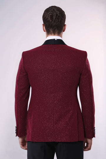 Men’s Deep Burgundy Sparkle Patterned Slim Fit Shawl Lapel Dinner Jacket
