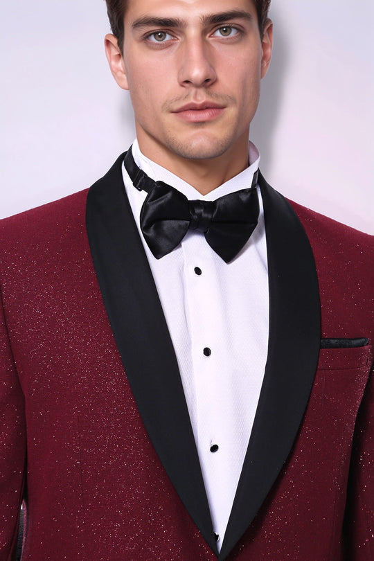 Men’s Deep Burgundy Sparkle Patterned Slim Fit Shawl Lapel Dinner Jacket