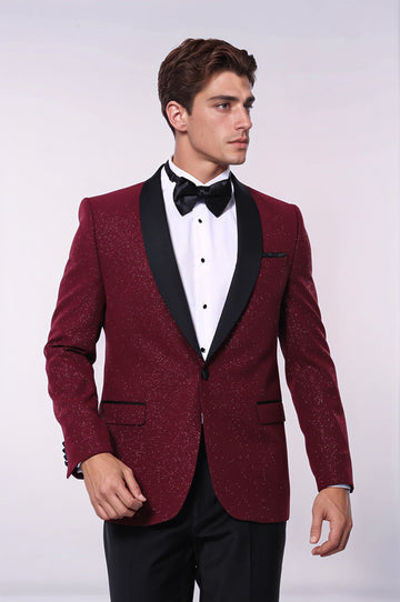 Men’s Deep Burgundy Sparkle Patterned Slim Fit Shawl Lapel Dinner Jacket