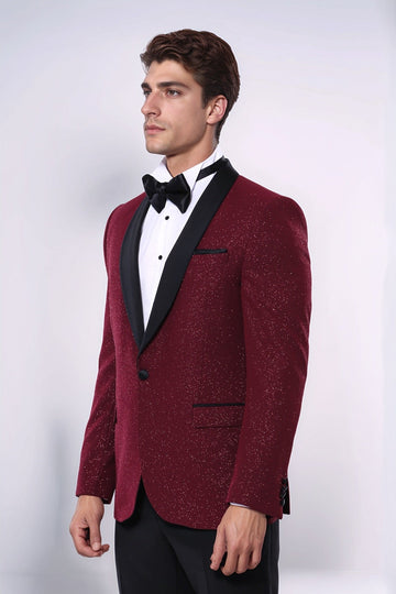Men’s Deep Burgundy Sparkle Patterned Slim Fit Shawl Lapel Dinner Jacket