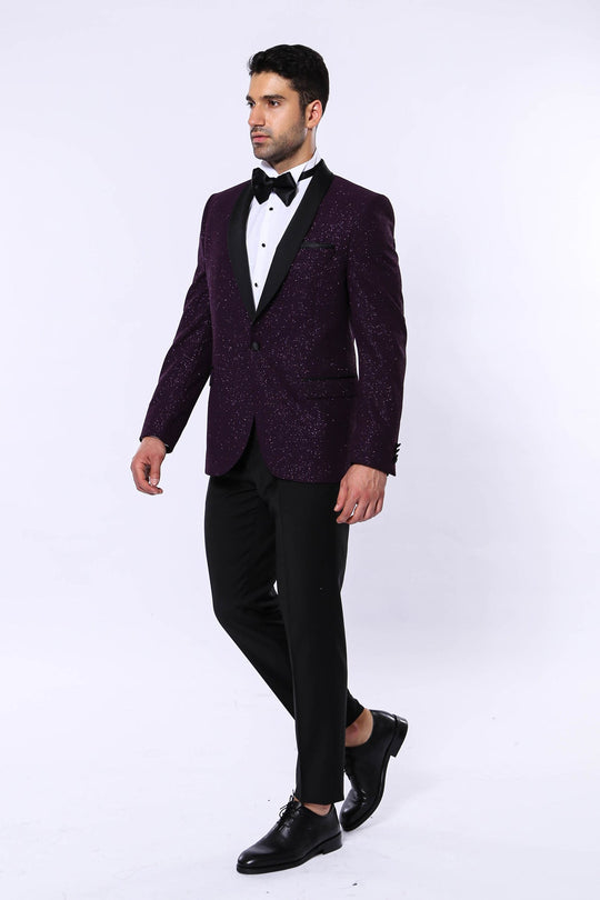 Men’s Imperial Purple Sparkle Dinner Jacket – Slim Fit with Black Satin Shawl Lapel