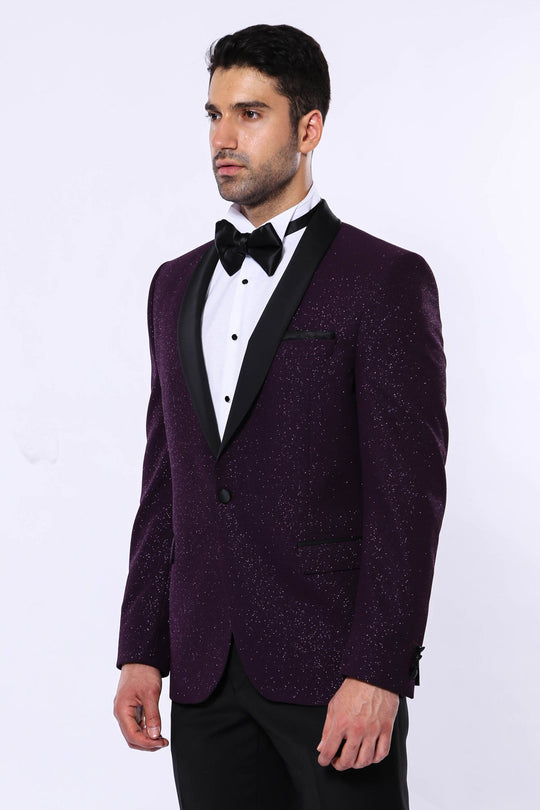 Men’s Imperial Purple Sparkle Dinner Jacket – Slim Fit with Black Satin Shawl Lapel