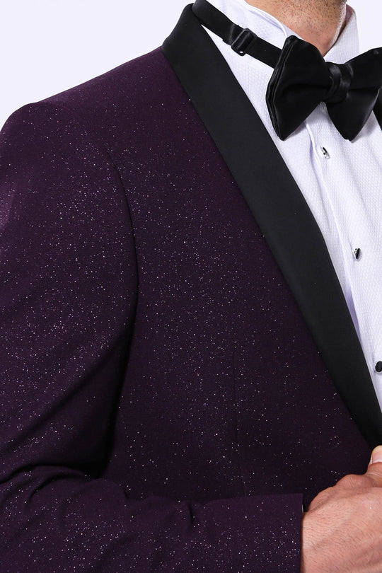 Men’s Imperial Purple Sparkle Dinner Jacket – Slim Fit with Black Satin Shawl Lapel