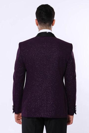 Men’s Imperial Purple Sparkle Dinner Jacket – Slim Fit with Black Satin Shawl Lapel
