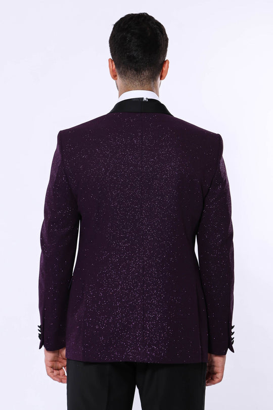 Men’s Imperial Purple Sparkle Dinner Jacket – Slim Fit with Black Satin Shawl Lapel