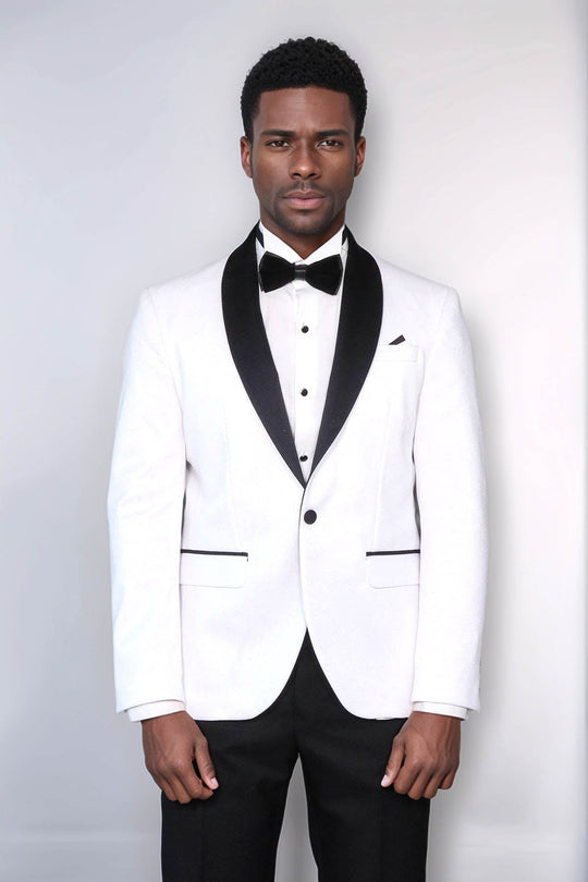 Men’s Pearl White Lustre Dinner Jacket – Slim Fit with Black Satin Shawl Lapel