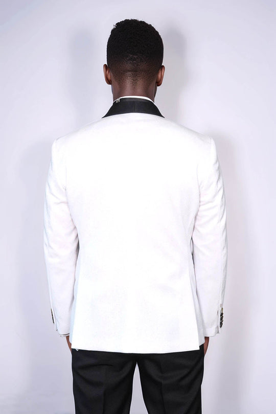 Men’s Pearl White Lustre Dinner Jacket – Slim Fit with Black Satin Shawl Lapel