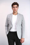 Men’s Dove Grey Linen-Feel Slim Fit Blazer with Gold Crest Buttons