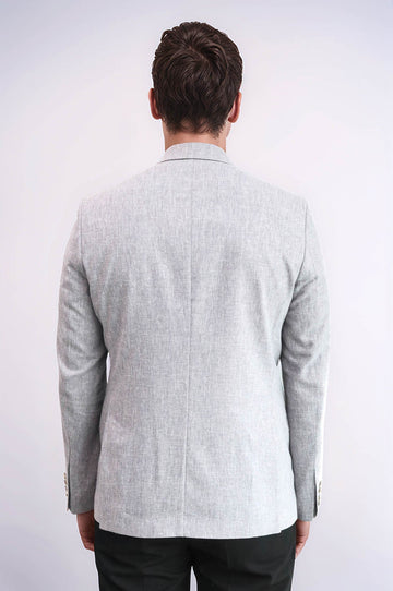 Men’s Dove Grey Linen-Feel Slim Fit Blazer with Gold Crest Buttons