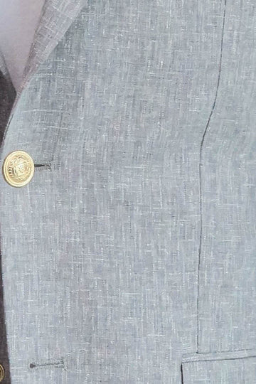Men’s Dove Grey Linen-Feel Slim Fit Blazer with Gold Crest Buttons
