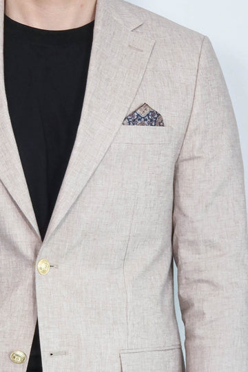 Men’s Desert Beige Linen-Feel Slim Fit Blazer with Gold Crest Buttons